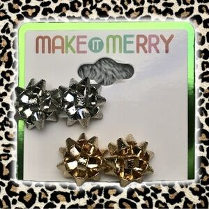 Silver and Gold Gift Bow Earrings